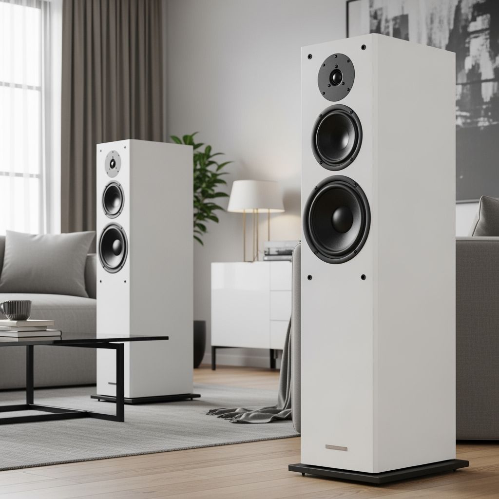 Minimalist Speaker Towers in Modern Living Room