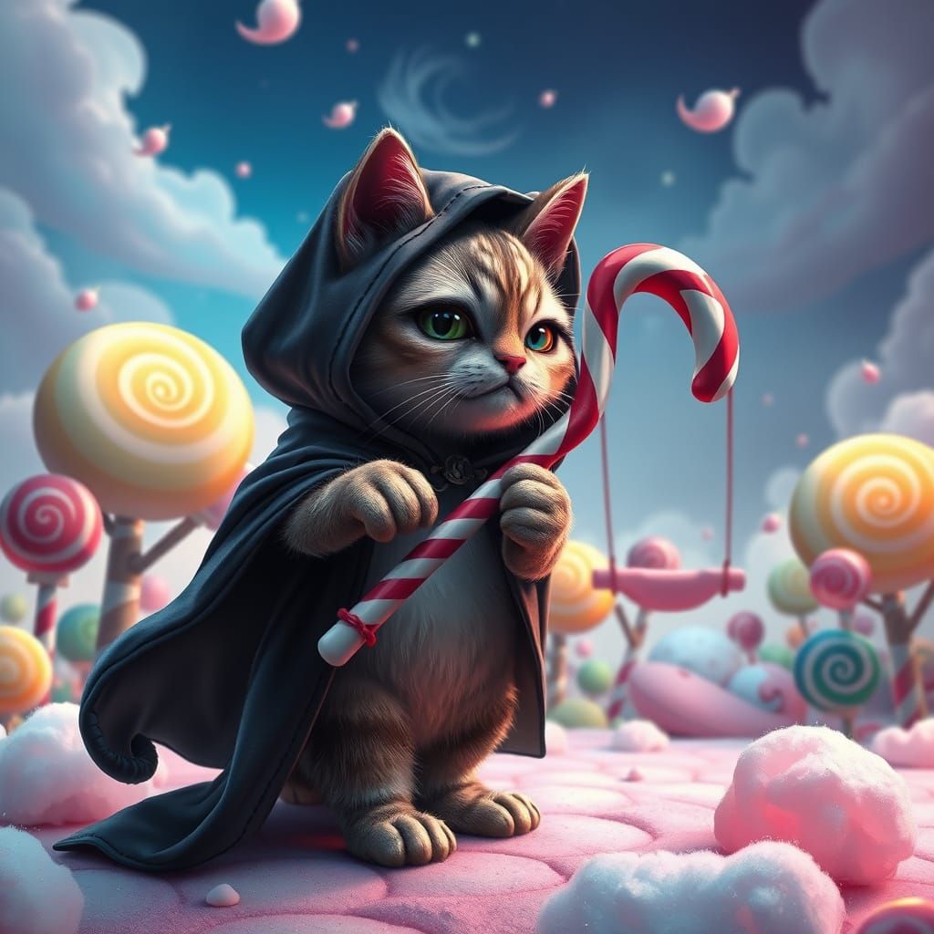 Majestic Death Reaper Cat Rules Whimsical Candyland