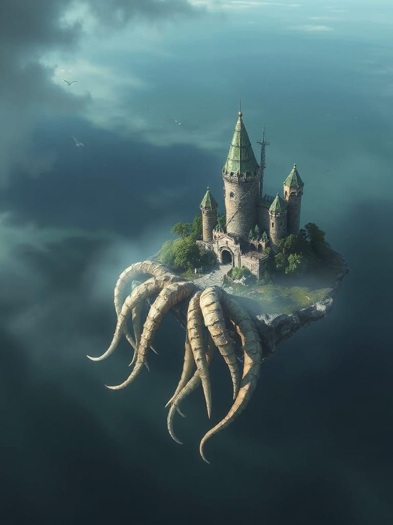 Floating Island Under Kraken's Shadow