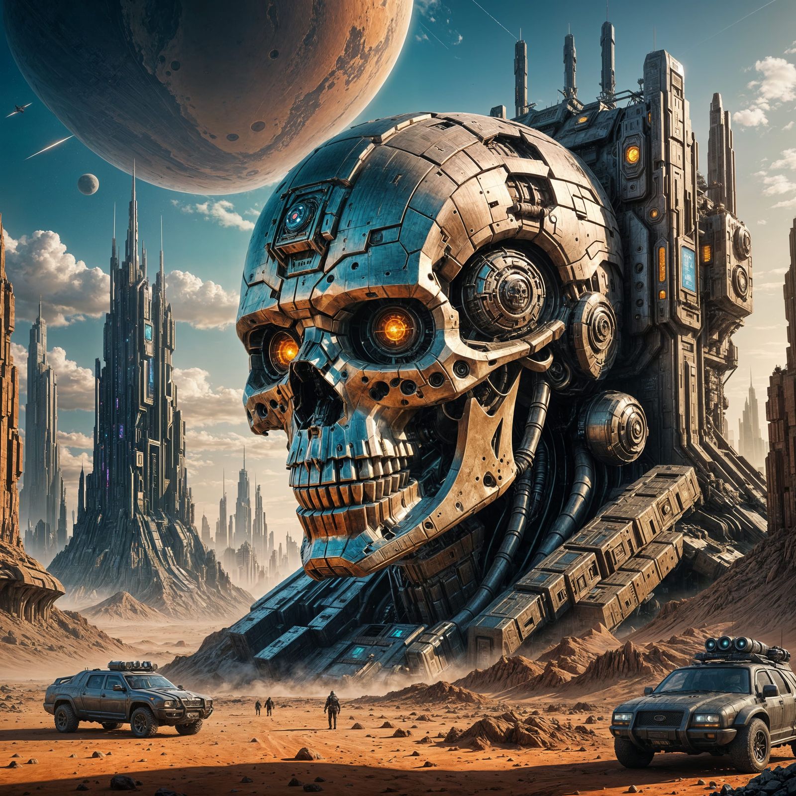 Cyberpunk Metropolis on Mars-Like Planet with Colossal Sky S...