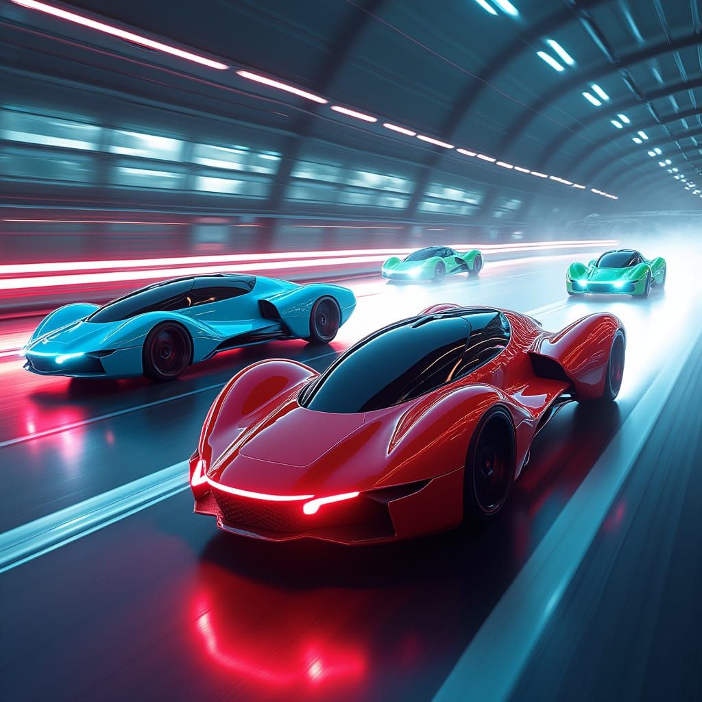 Futuristic Hover Car Race in a High-Tech Style