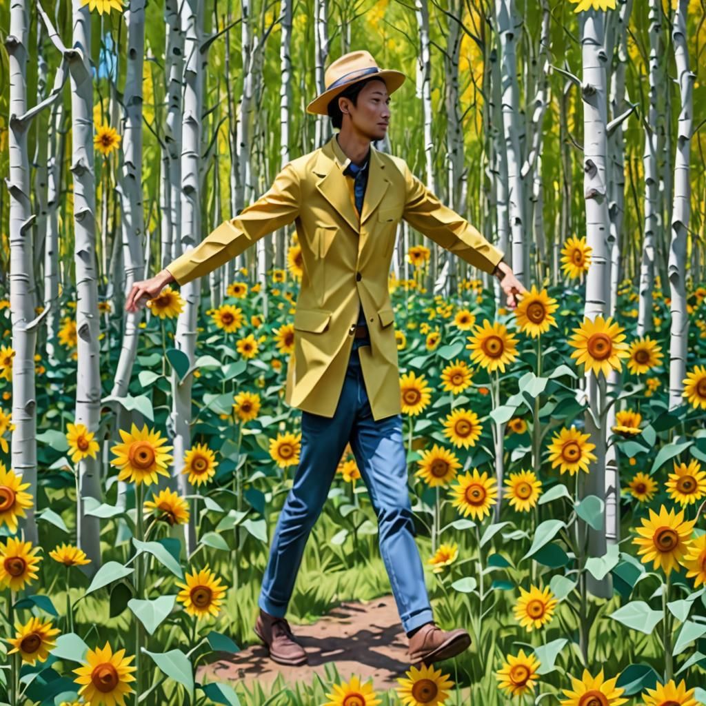 Sunflower Field in Origami Papercraft Style