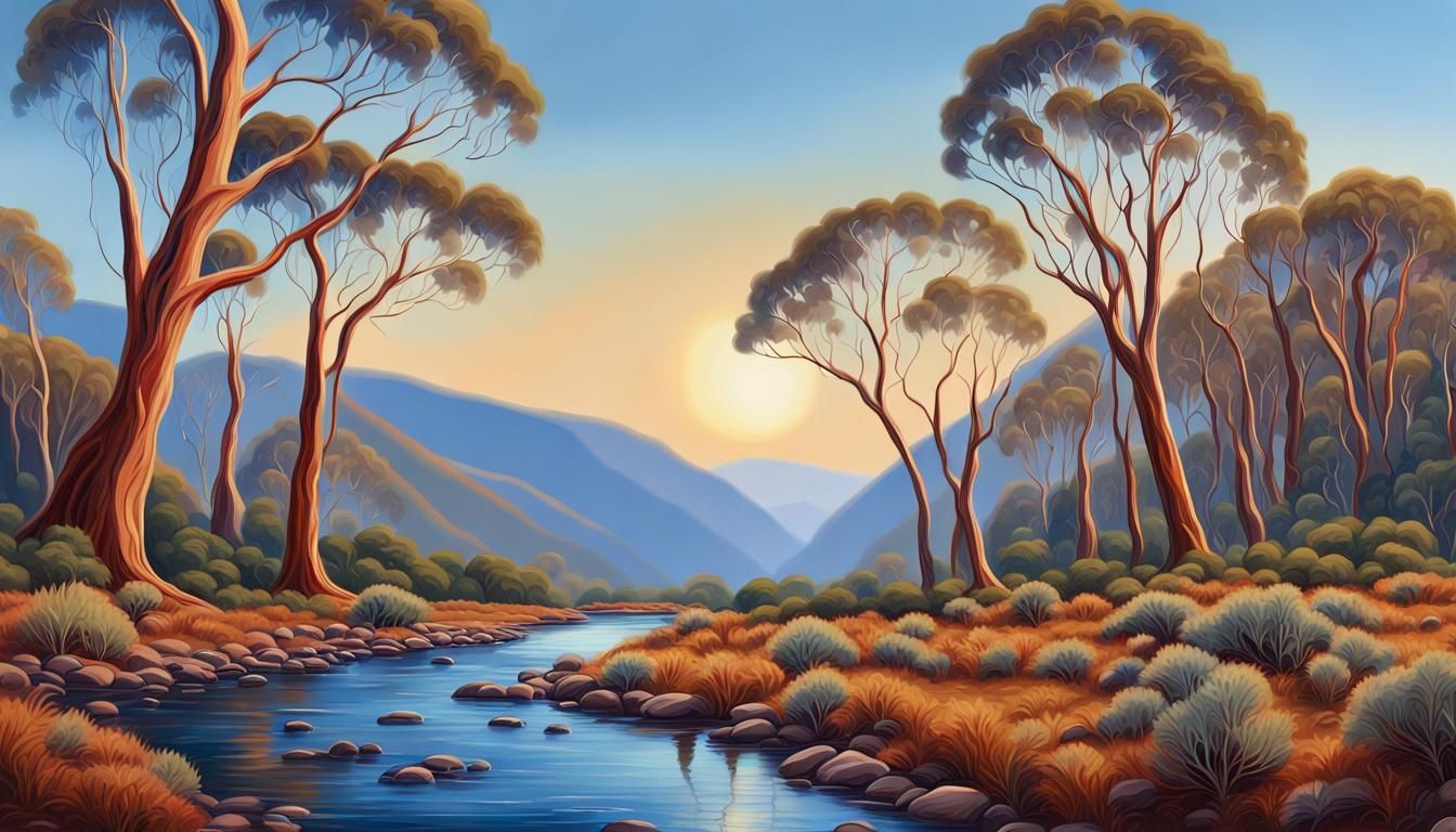 Vibrant Australian Wilderness in Oil Painting Style