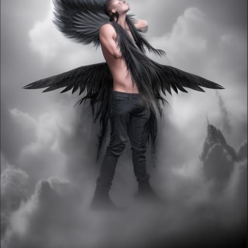 Fallen Angel with Blue Mohawk in Ruined Church