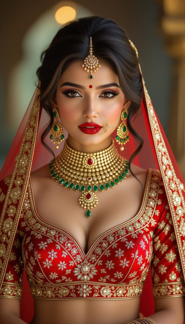 Indian Bride in Regal Attire, Ultra-Detailed Portrait