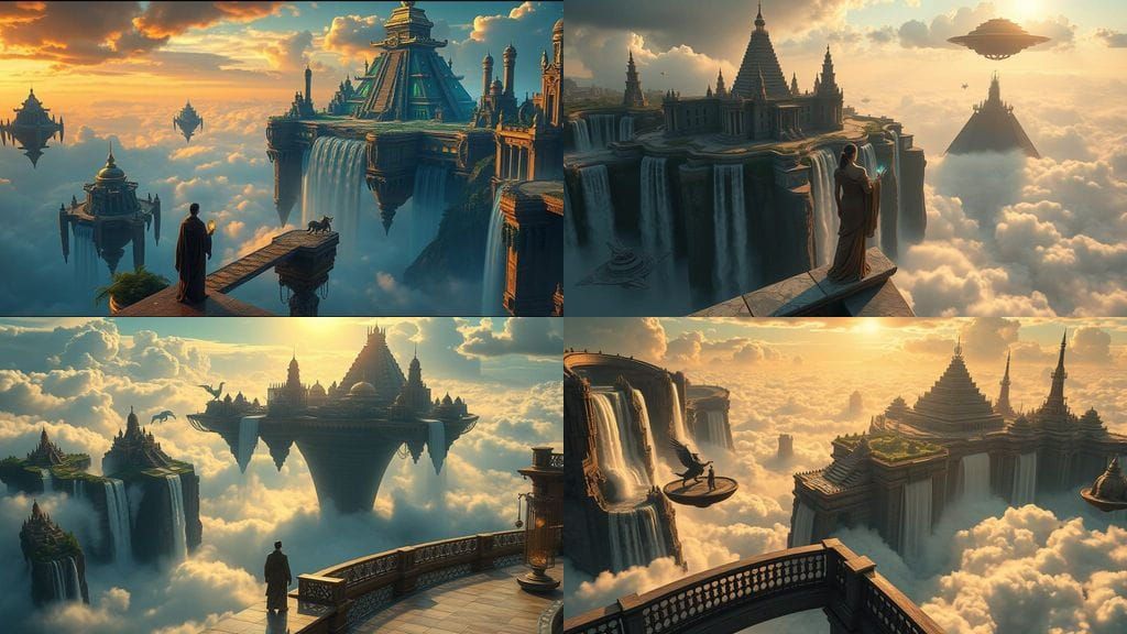 Majestic Sky City with Waterfalls and Floating Islands