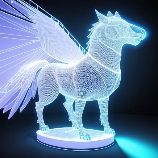 Abstract 3D Hologram Griffin in Wireframe Style
