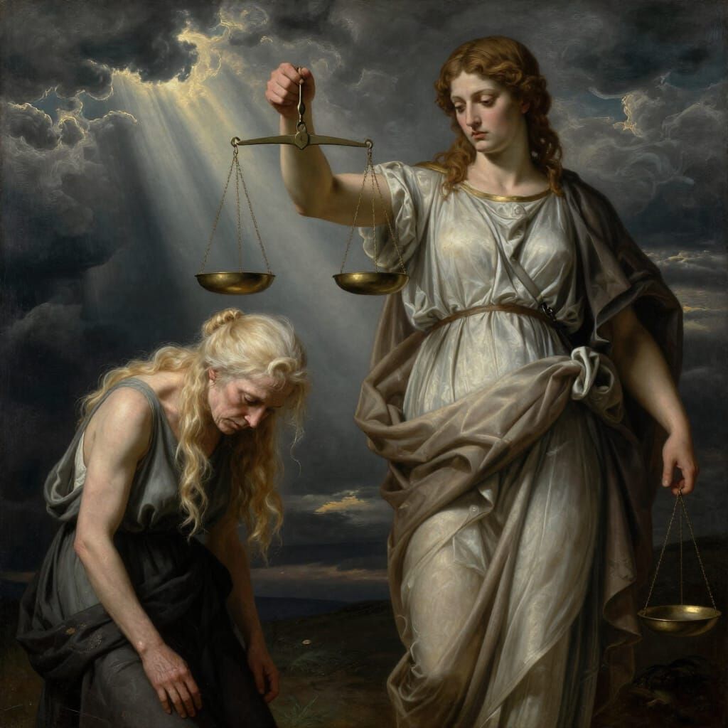 Karma's Judgment: Stern Figure Delivers Consequence in Neo-C...