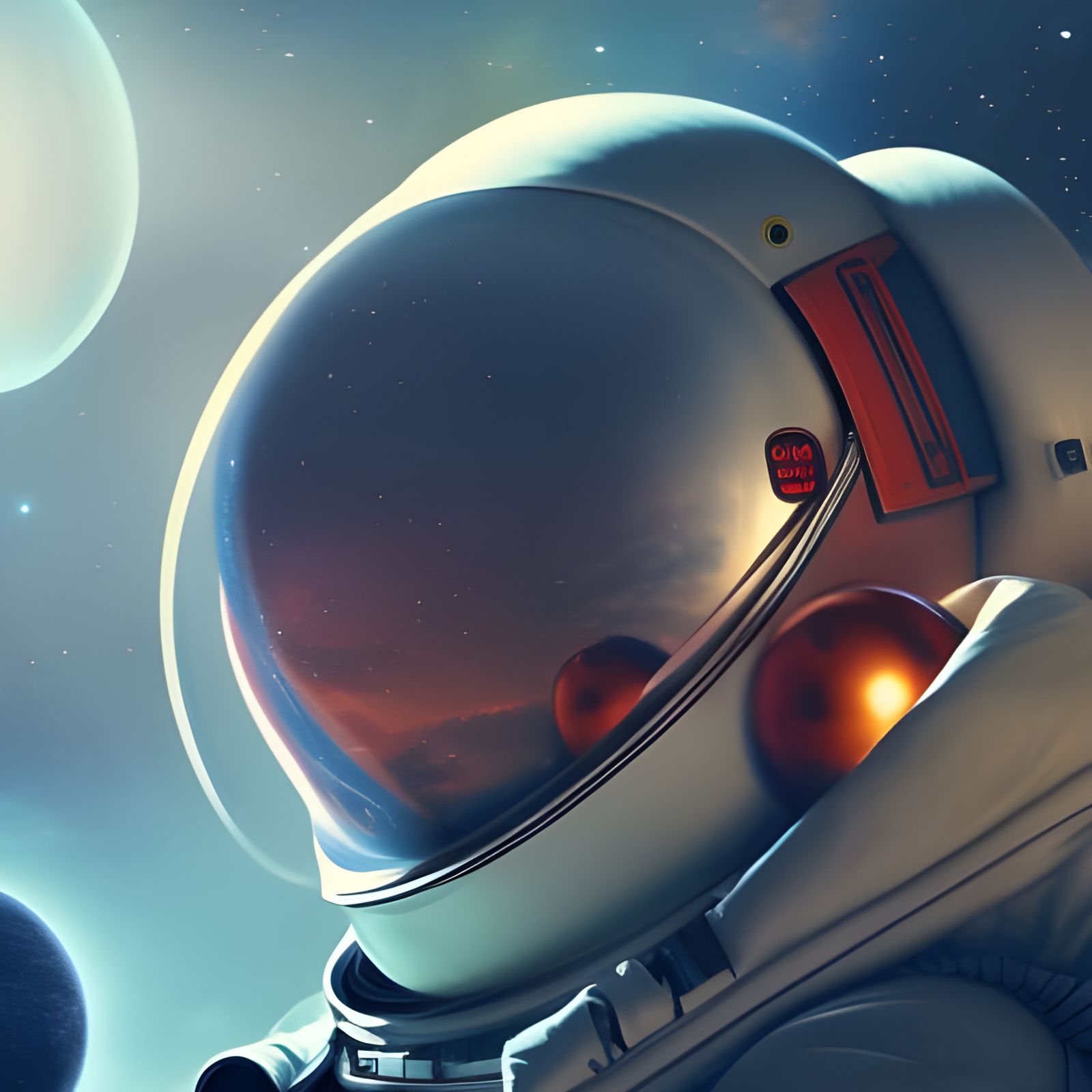 Astronaut in Space with Red Planet Reflection