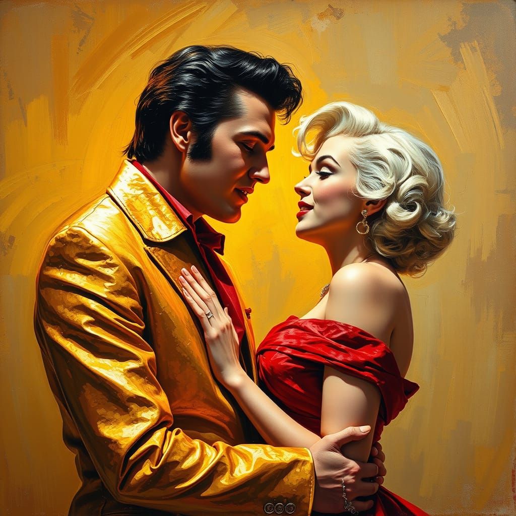 Elvis and Marilyn Monroe in a Golden, Expressive Moment