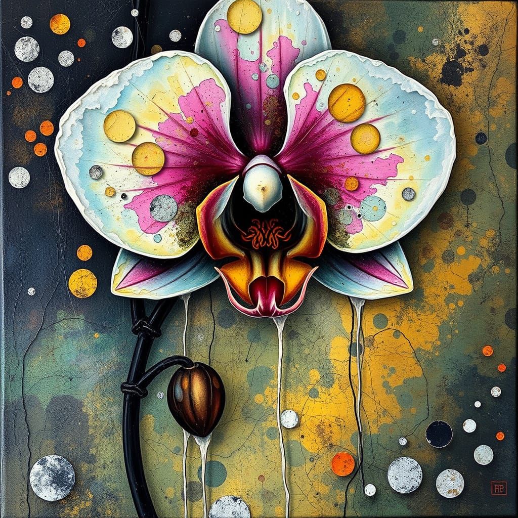 Textured Scratchboard Orchid with Encaustic Wax Finish