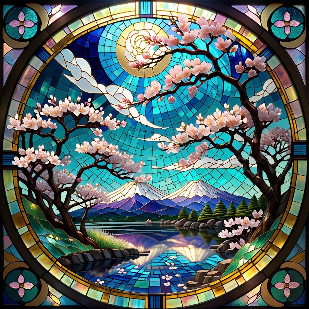 Japanese Stained Glass Mosaic in Pastel Colors