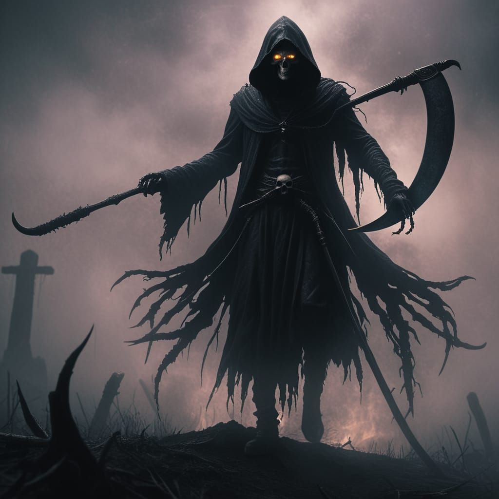 Gothic Death Incarnate with Scythe in Dark Realm