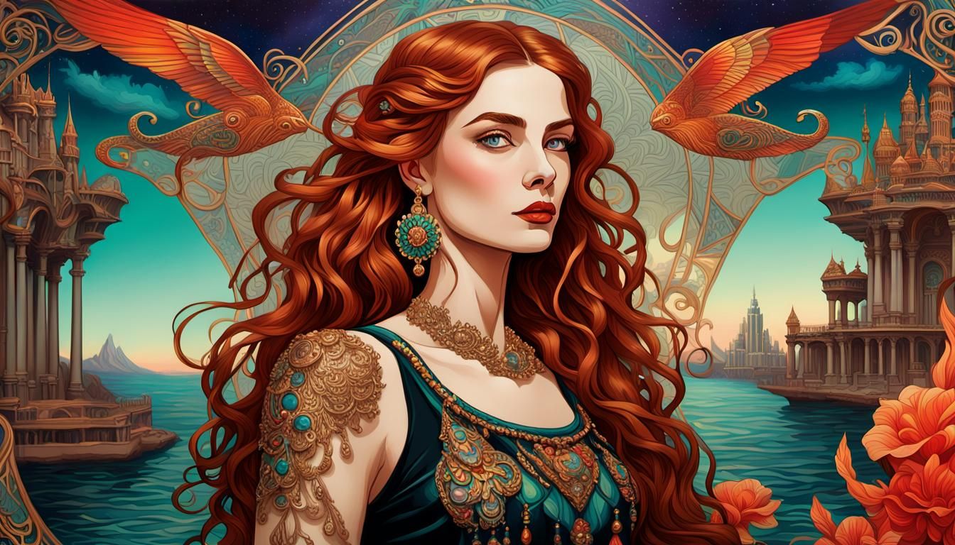 Concept art portrait, stunningly beautiful woman 3/4 face, g...