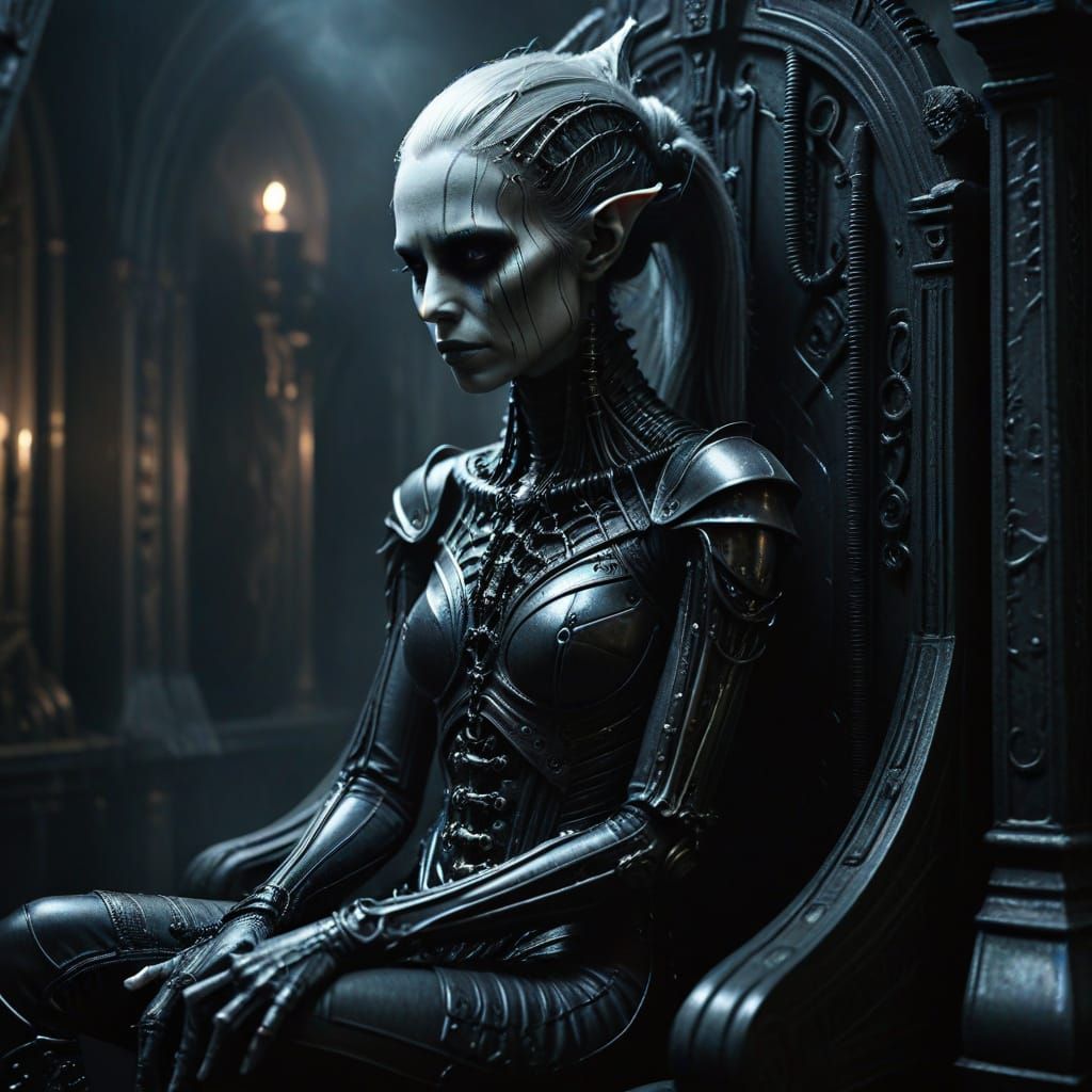 Dark Elf Portrait in Biomechanical Gothic Style