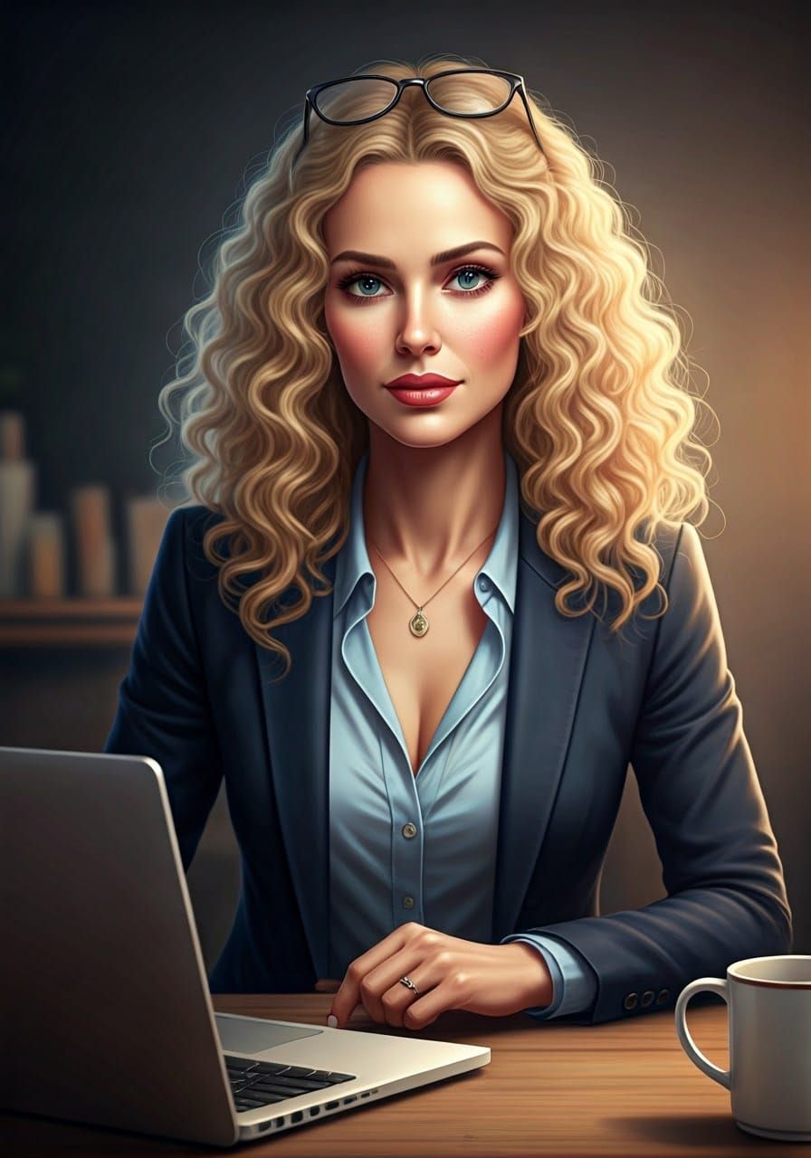 Woman Wears Thin-Rimmed Glasses at Her Desk