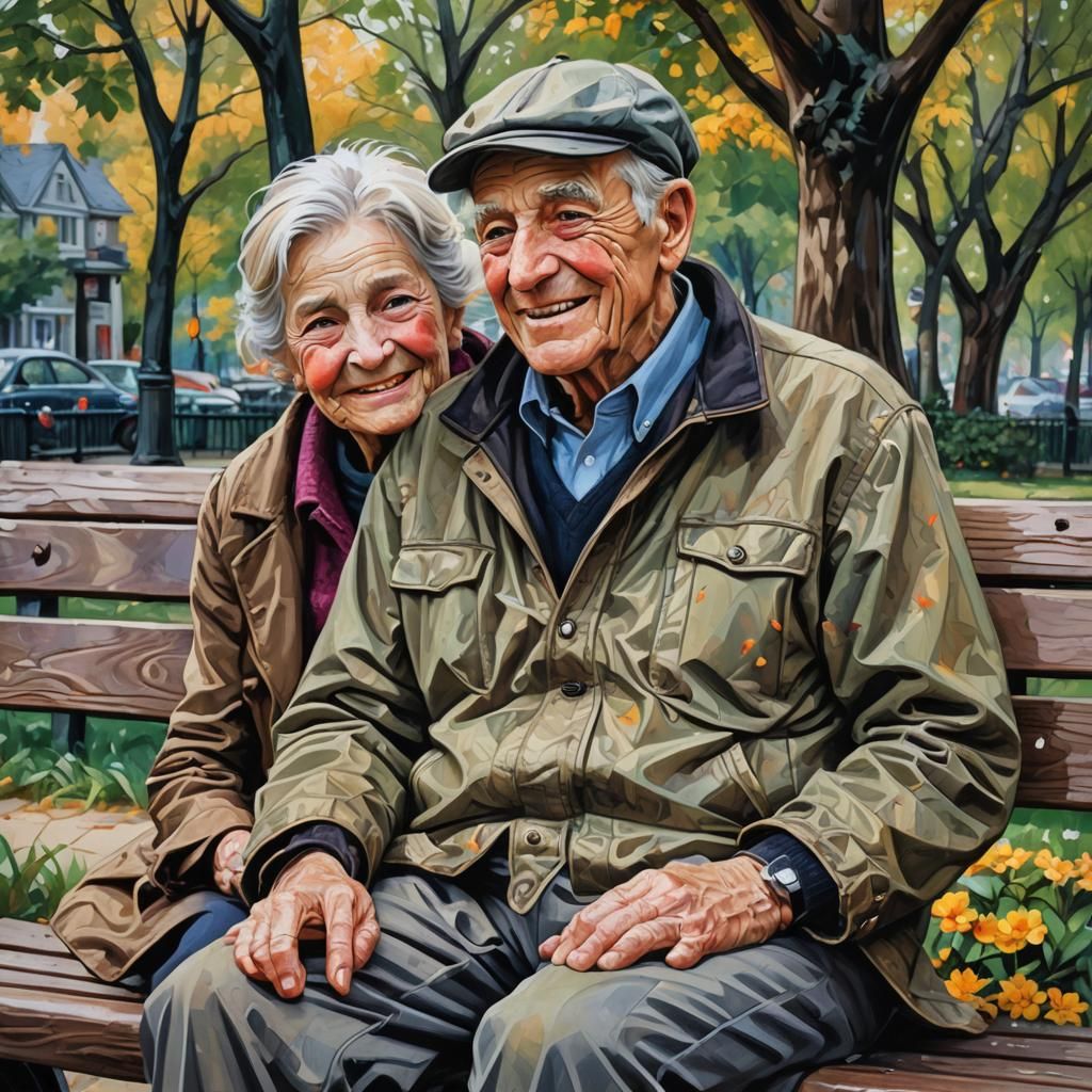 Elderly Couple Portrait as Impressionistic Oil Painting