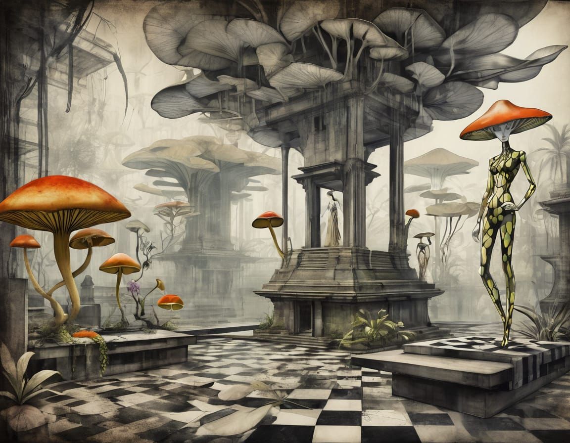 Bauhaus Style Fashion Design with Surreal Jungle Elements