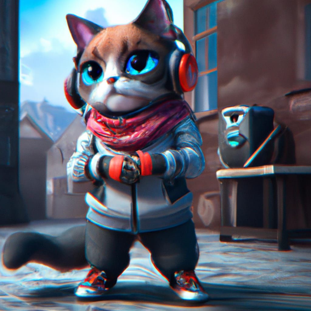 Adorable Cat Portrait in Digital Painting Style