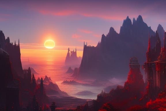 Fantastical Sunrise in Detailed Matte Painting Style