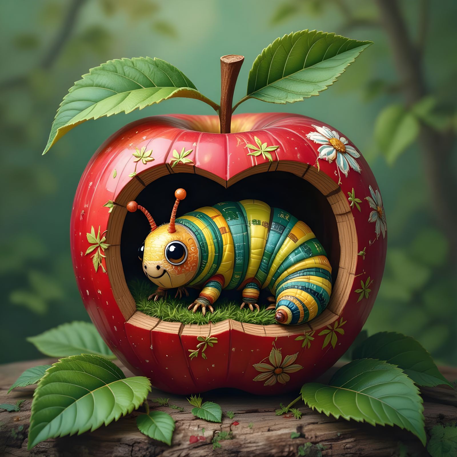 Anthropomorphic Caterpillar's Surreal Apple Home, Collage St...