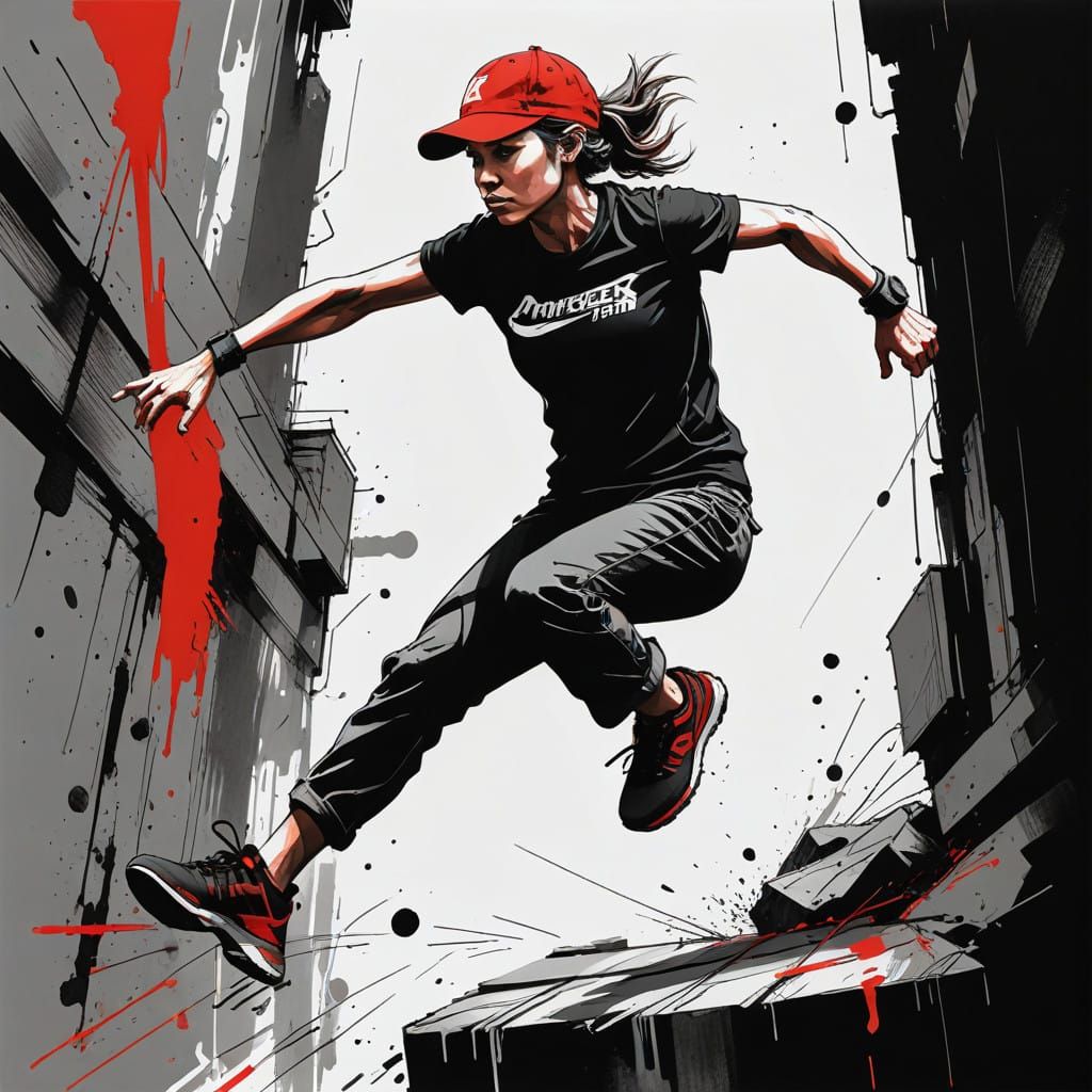 Glamorous Parkour Athlete in Motion