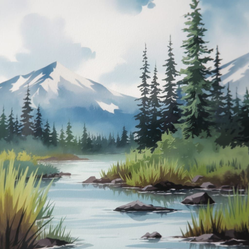 Watercolor Wilderness with Airbrush and Oil Paint Details