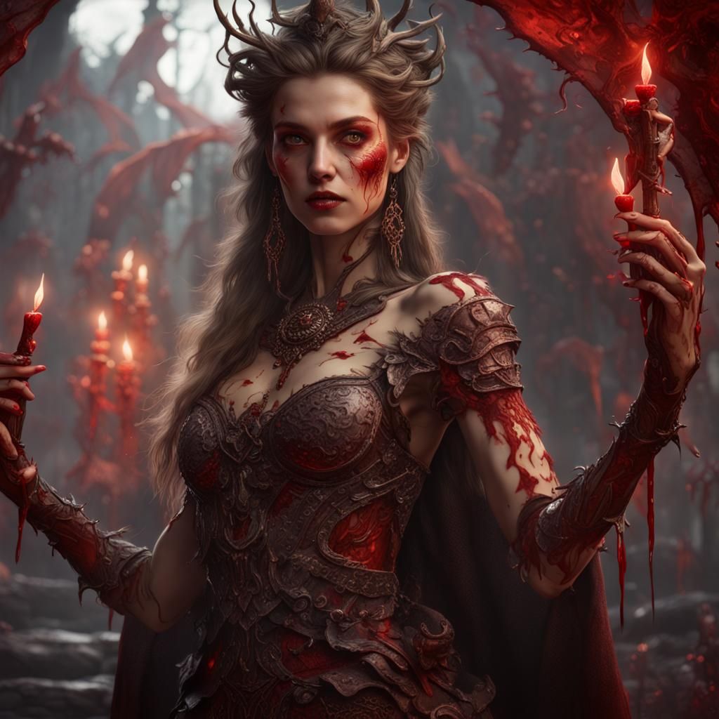 Woman in Blood Shower: Detailed Fantasy Art