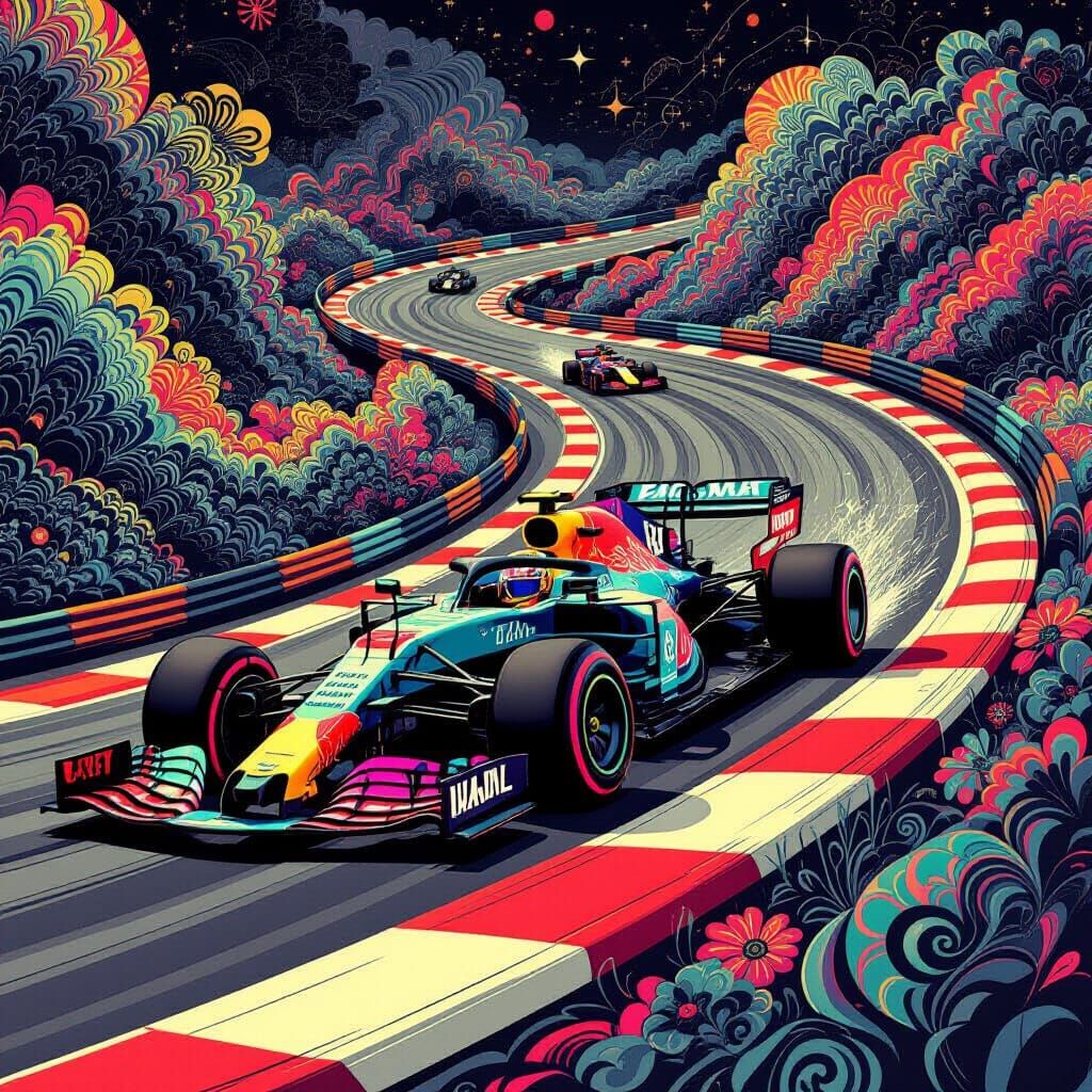 Racing Car with Abstract Fractal Designs in 3D