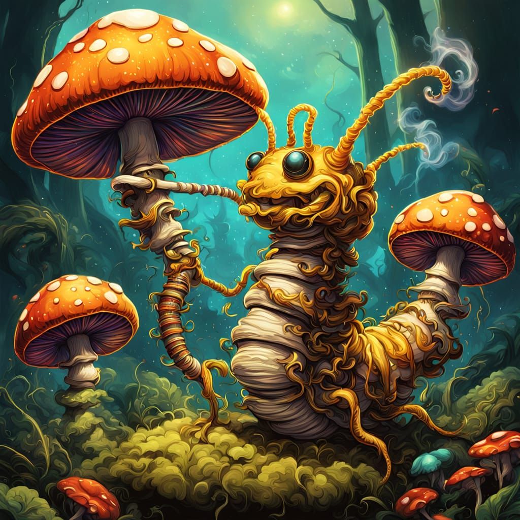 Caterpillar's Mushroom Dance: A Comic Book Fantasy