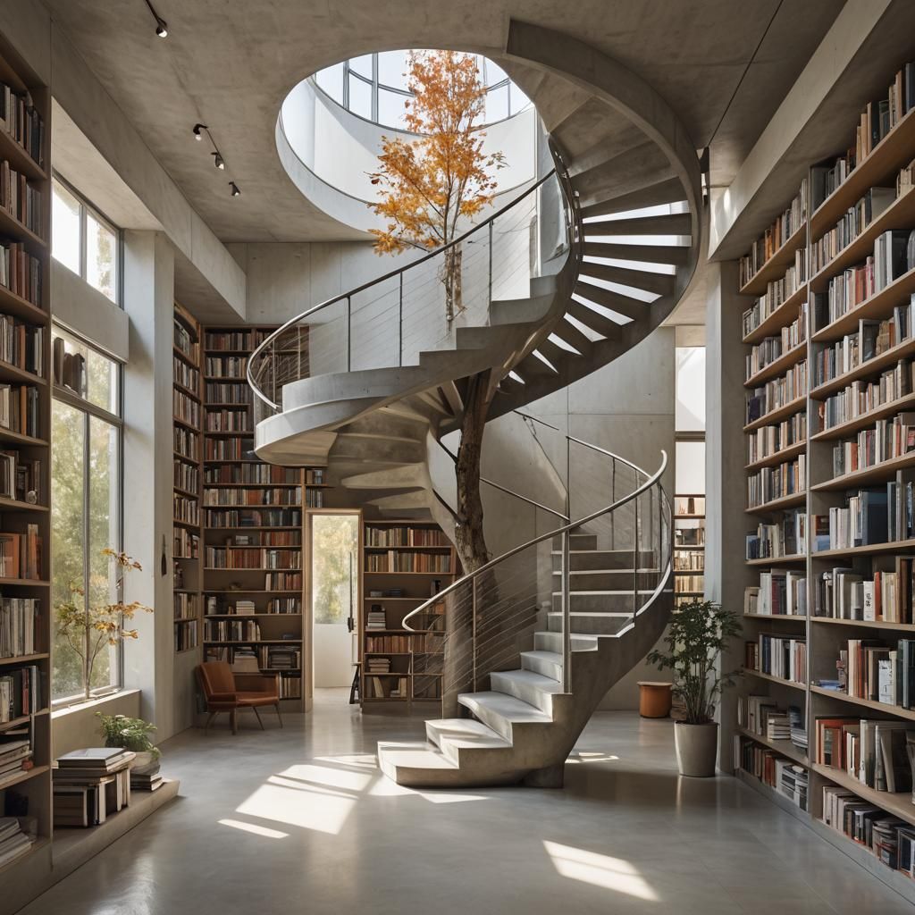 Modern Interior with Spiral Staircase in Natural Light