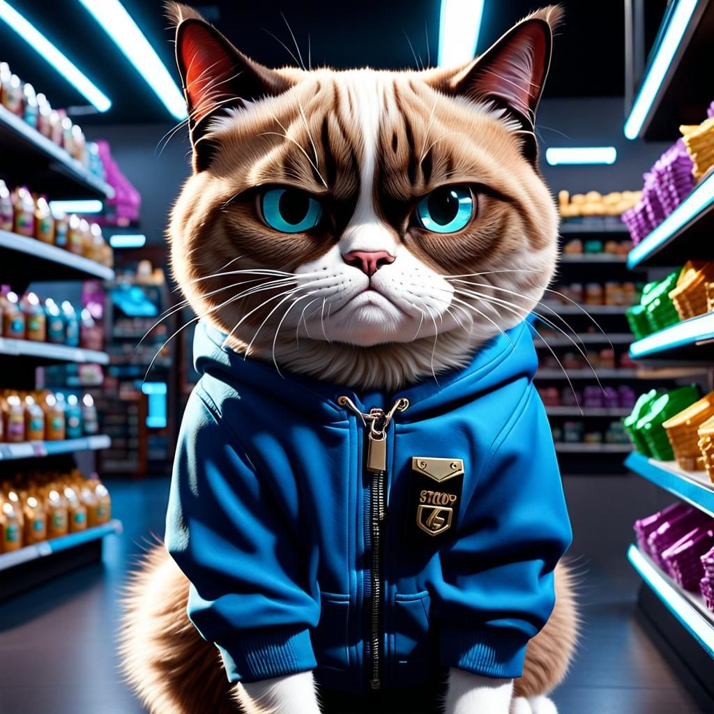 Grumpy Cat Pet Shop Robbery in Hyperrealism
