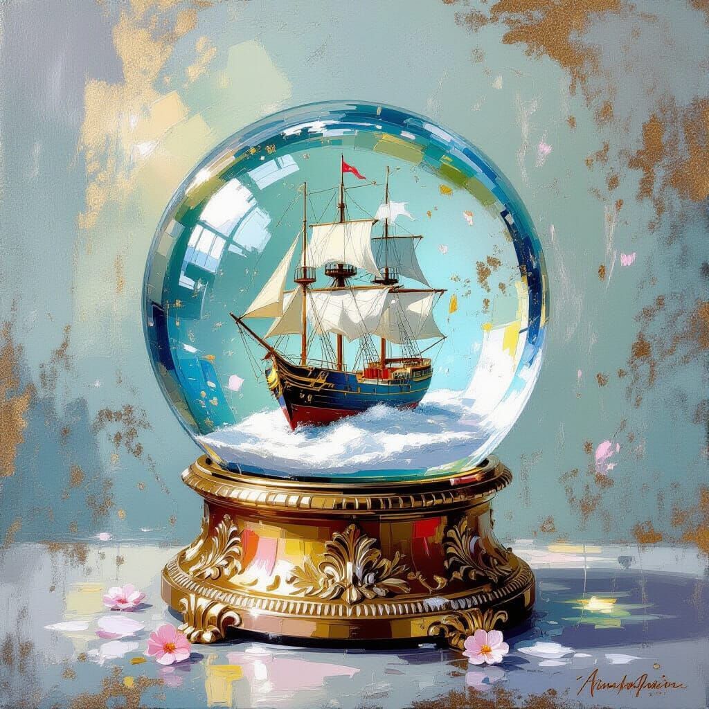 Metamodern Snow Globe with Rococo and Impressionist Fusion