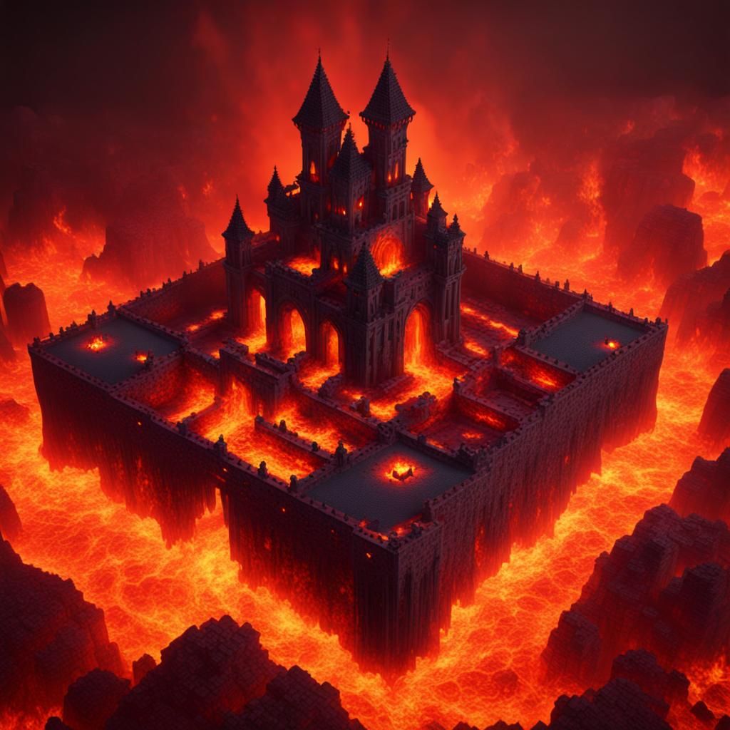 Evil Hell Castle Minecraft: Detailed Matte Painting