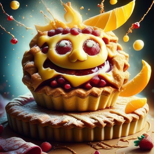 Cheerful Fruit Pie with Expressive Pastry Face
