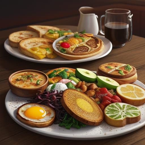 Intricate Breakfast Platter in Golden Hour Lighting