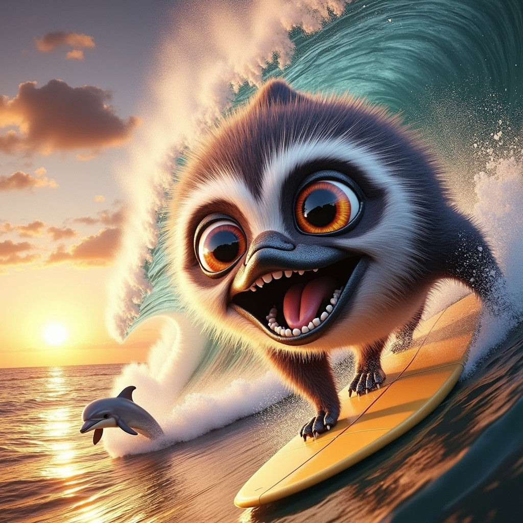 Indri Surfing a Wave at Sunset
