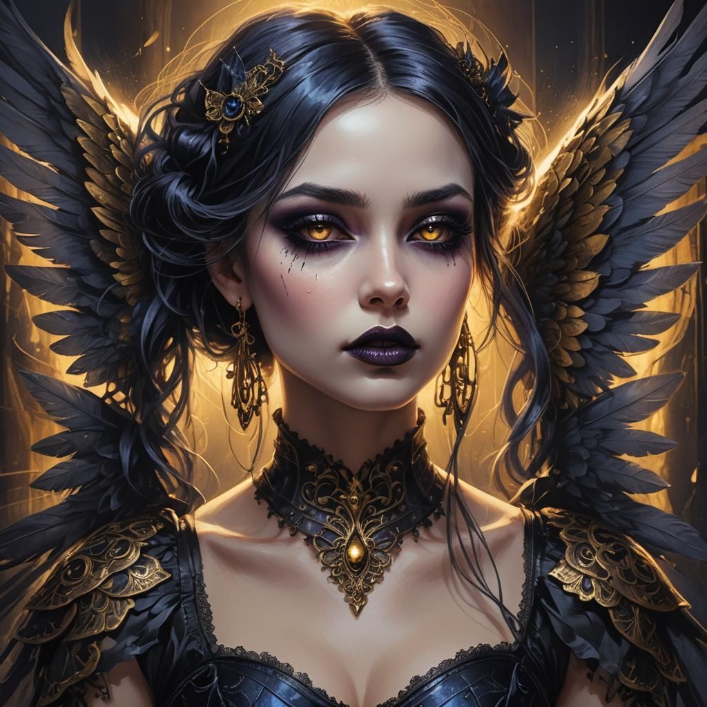 Angelic Goth Girl Portrait in Pencil Sketch Style