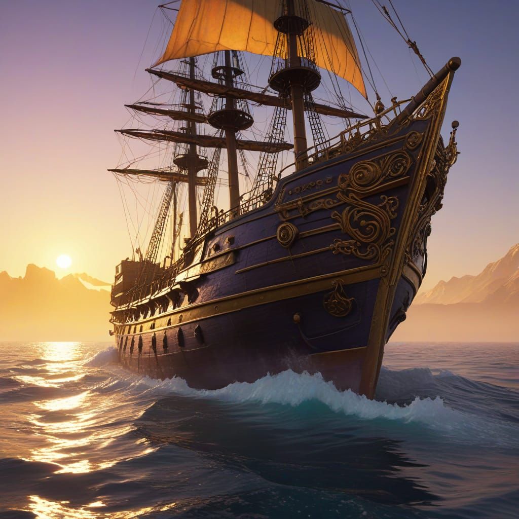 Steampunk Fantasy Admiral on a Glowing Taffy Sails in Antarc...
