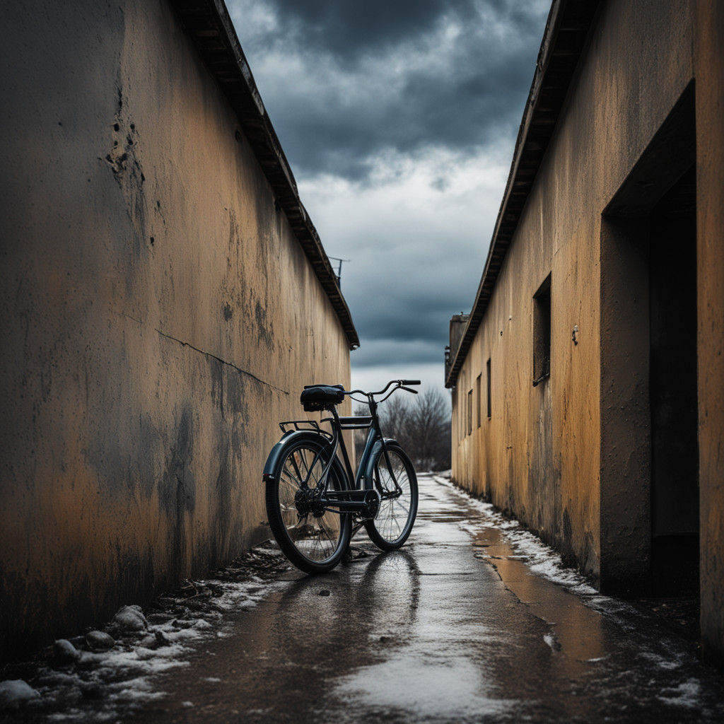 Misty Winter Bike on a Deserted Walkway