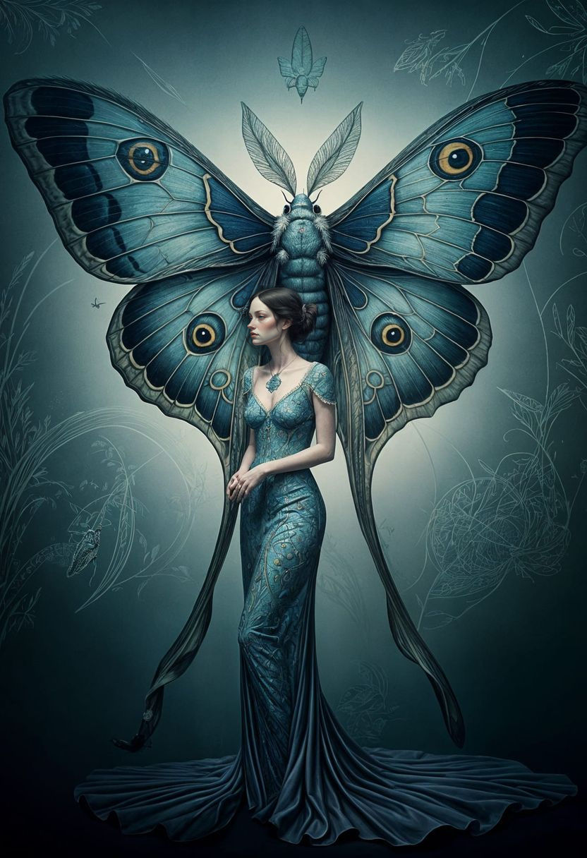 Ethereal Beauty with a Mysterious Insect