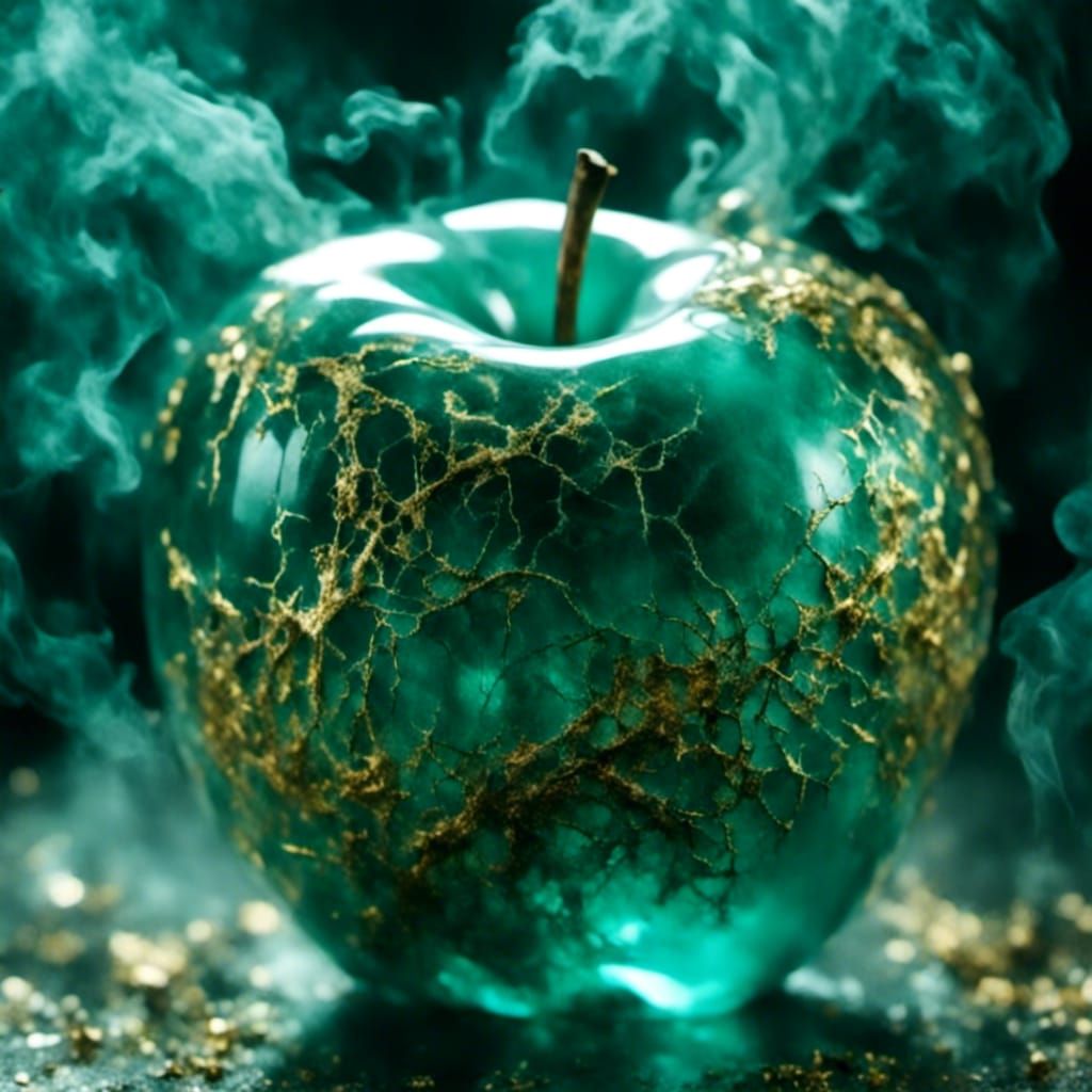 Magic Glass Apple Macro Shot in Teal and Gold