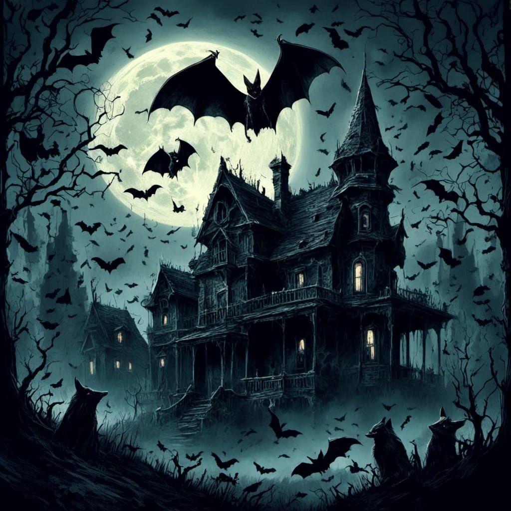 Bat Family Flight Under Full Moon