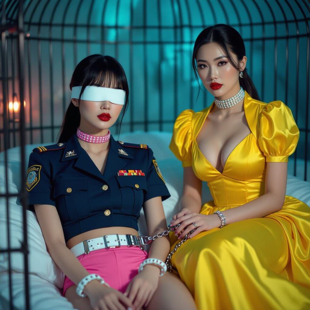 Sci-Fi Chinese Women in Birdcage, Dreamy Aesthetic