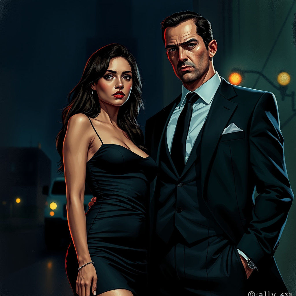 Mafia Man and Woman in Noir Night Scene