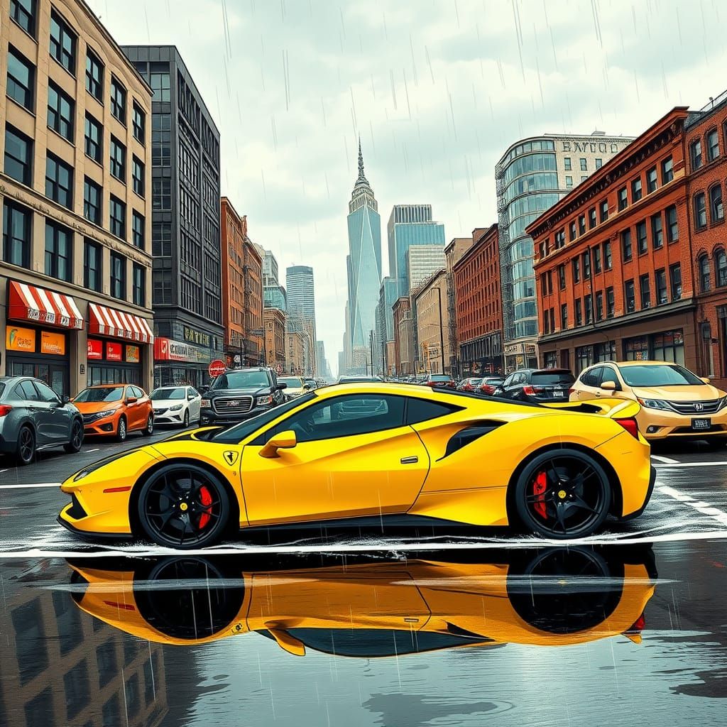 Ferrari 488 GTB in Comic-Style Detroit Art