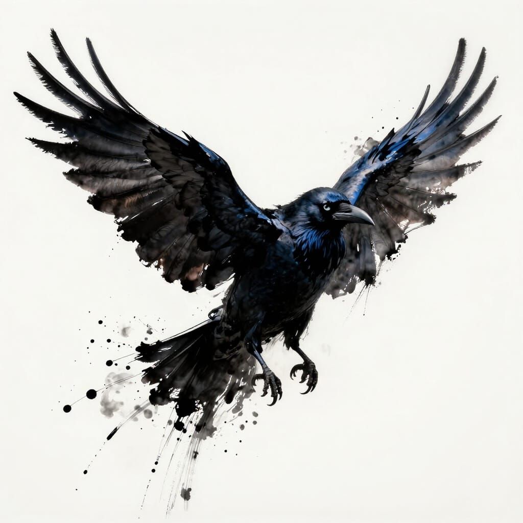 Explosive Ink Raven in Dramatic Flight