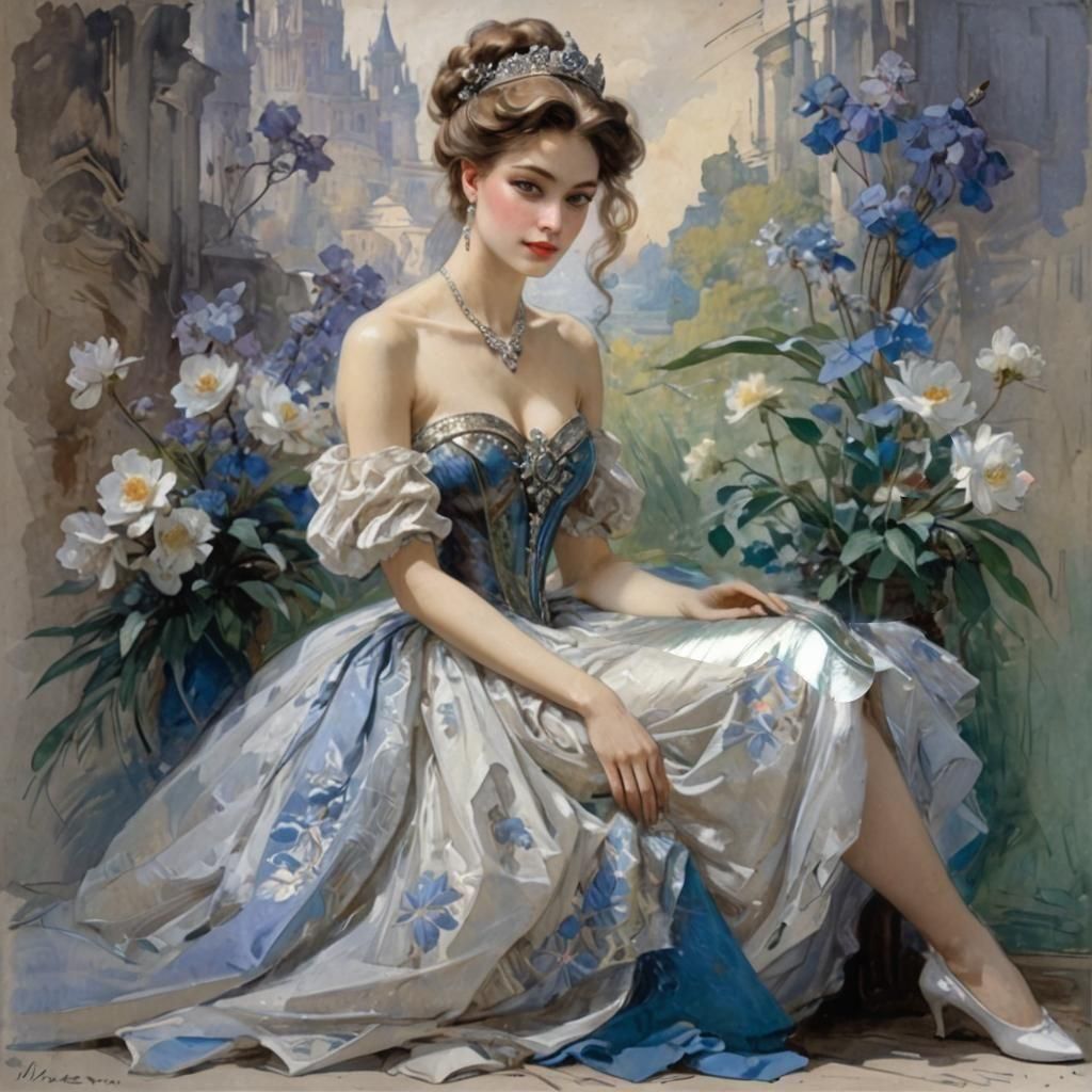 Luxurious Swan Princess Portrait in Sketch Style