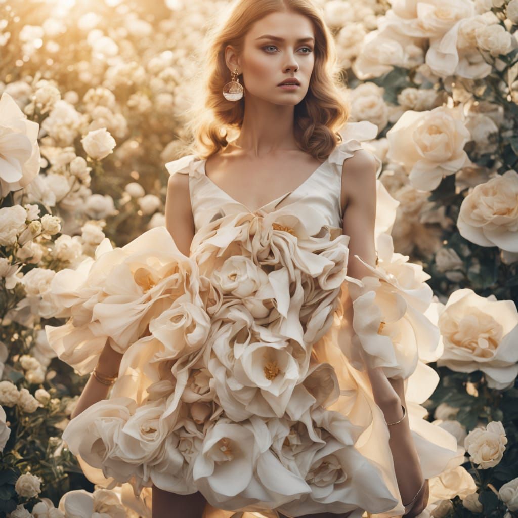 Woman in Flower Dress: Macro Fashion Photography