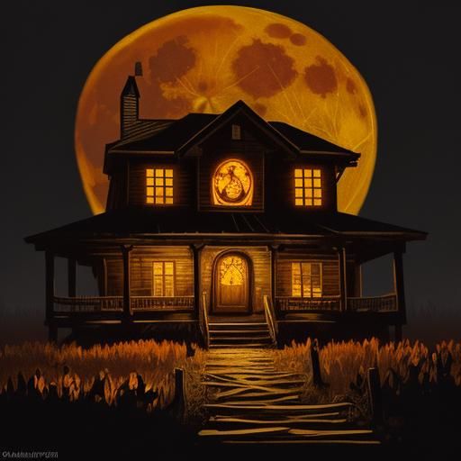 Glowing Jack-o'-Lantern on Porch in OIl Painting Style